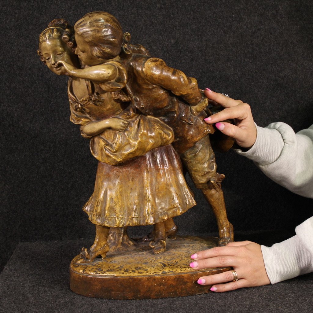 Scultura in terracotta firmata scena galante-photo-2