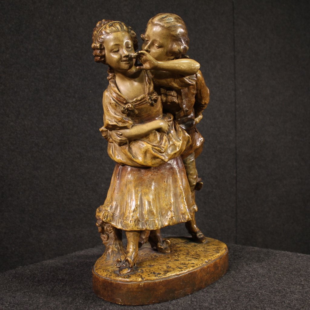 Scultura in terracotta firmata scena galante-photo-3