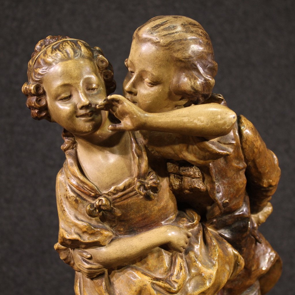 Scultura in terracotta firmata scena galante-photo-3
