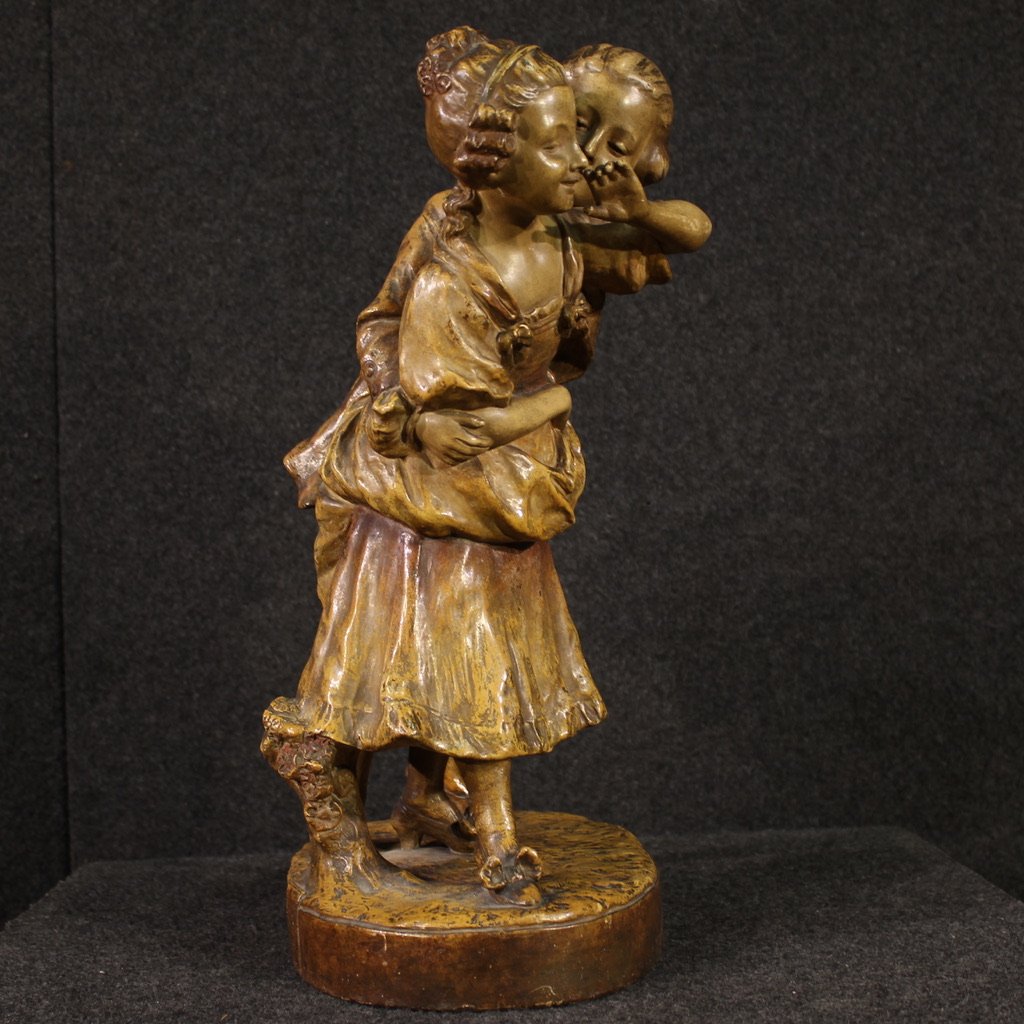 Scultura in terracotta firmata scena galante-photo-4