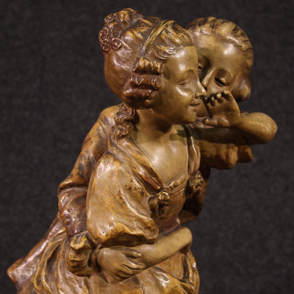 Scultura in terracotta firmata scena galante-photo-5