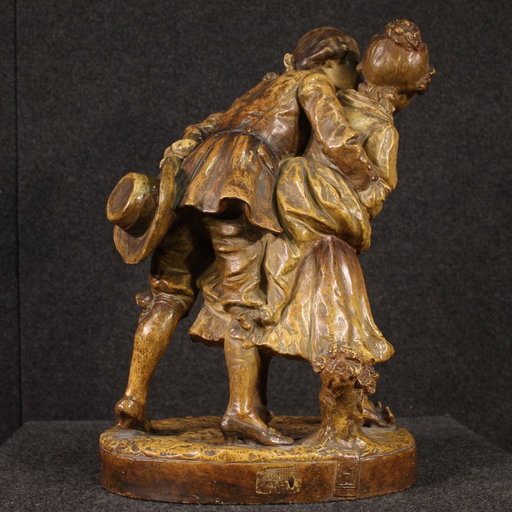 Scultura in terracotta firmata scena galante-photo-6
