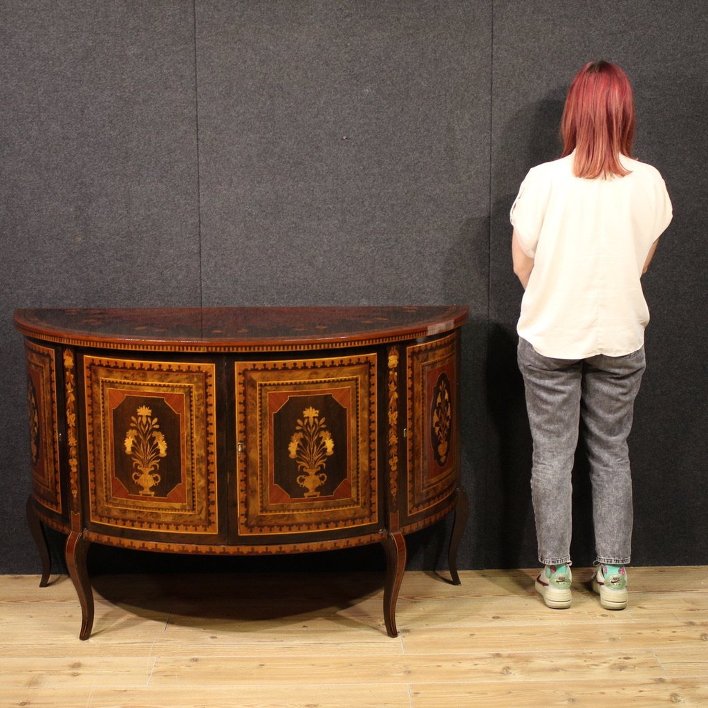Credenza a mezzaluna intarsiata del XX secolo-photo-2