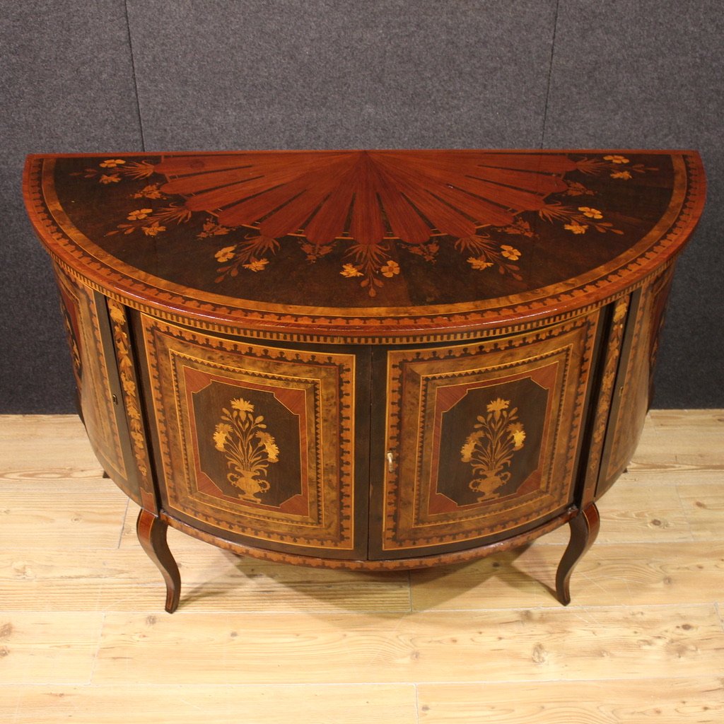 Credenza a mezzaluna intarsiata del XX secolo-photo-3