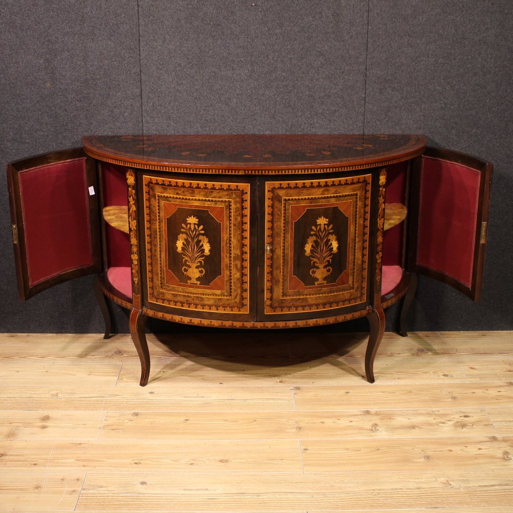 Credenza a mezzaluna intarsiata del XX secolo-photo-4