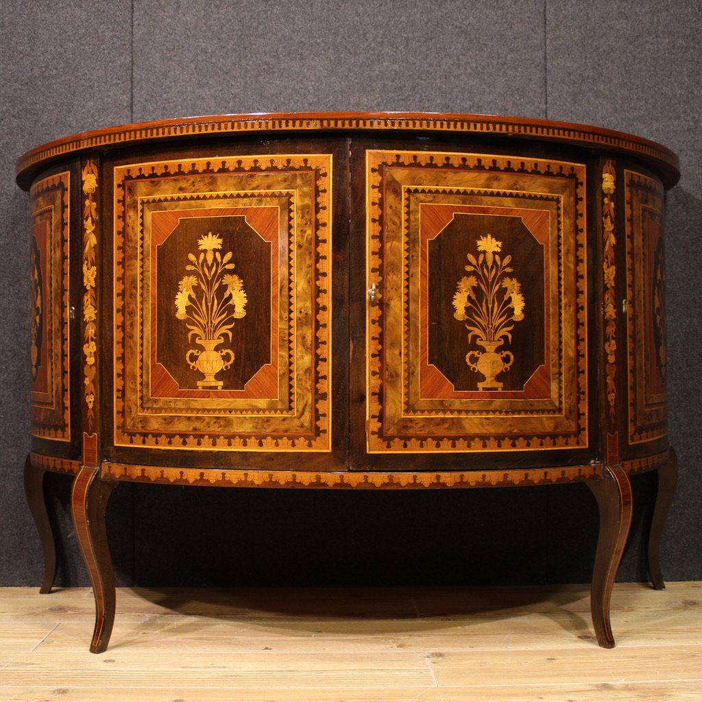 Credenza a mezzaluna intarsiata del XX secolo-photo-1