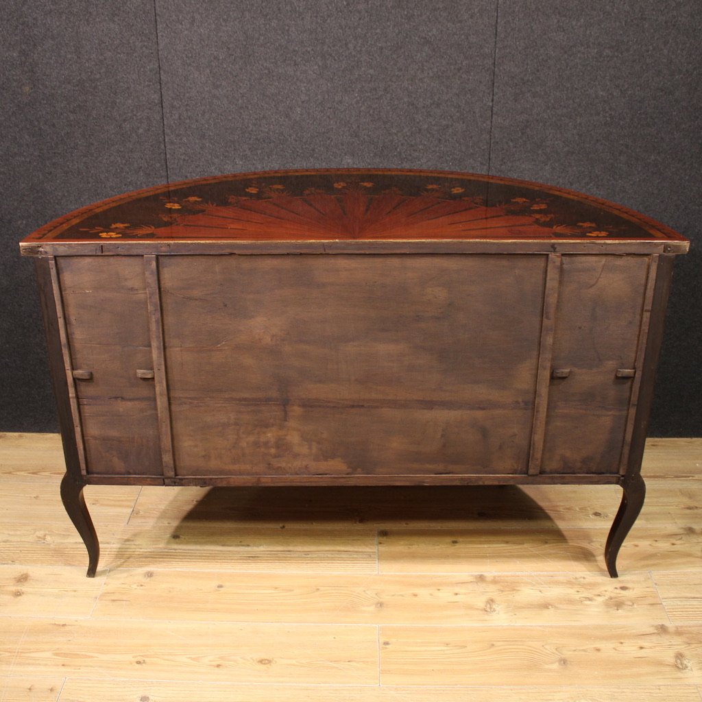 Credenza a mezzaluna intarsiata del XX secolo-photo-2