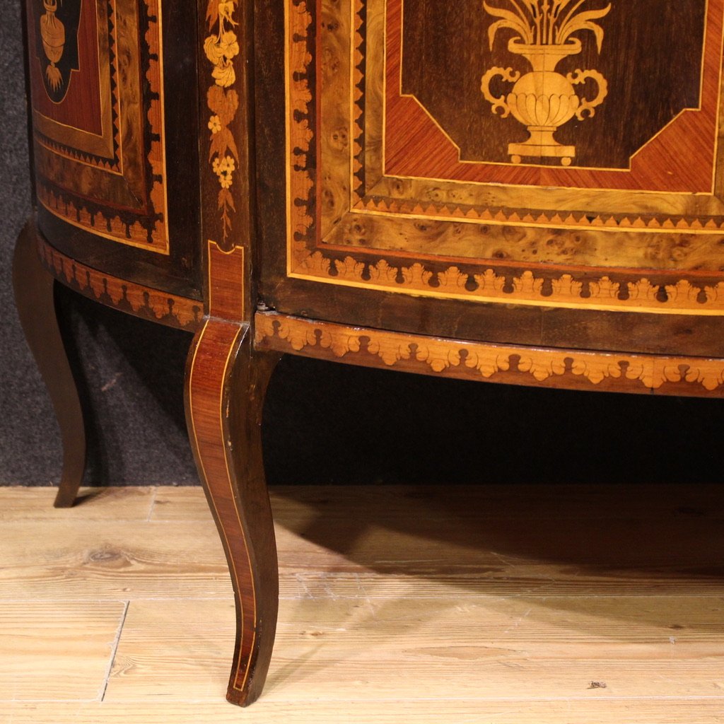 Credenza a mezzaluna intarsiata del XX secolo-photo-3