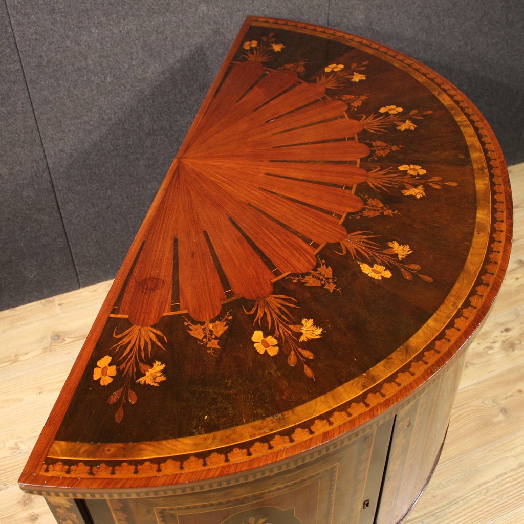 Credenza a mezzaluna intarsiata del XX secolo-photo-4