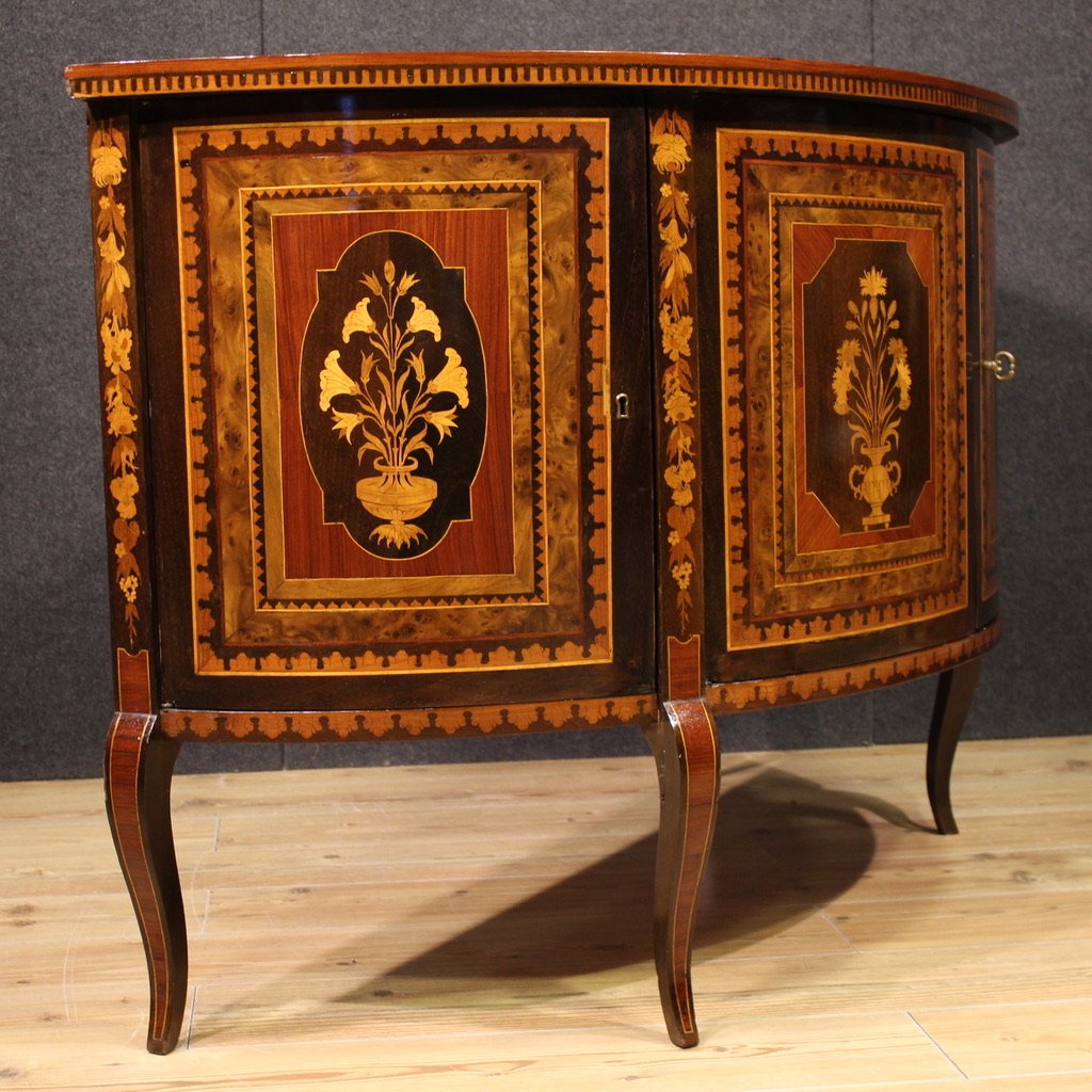 Credenza a mezzaluna intarsiata del XX secolo-photo-5