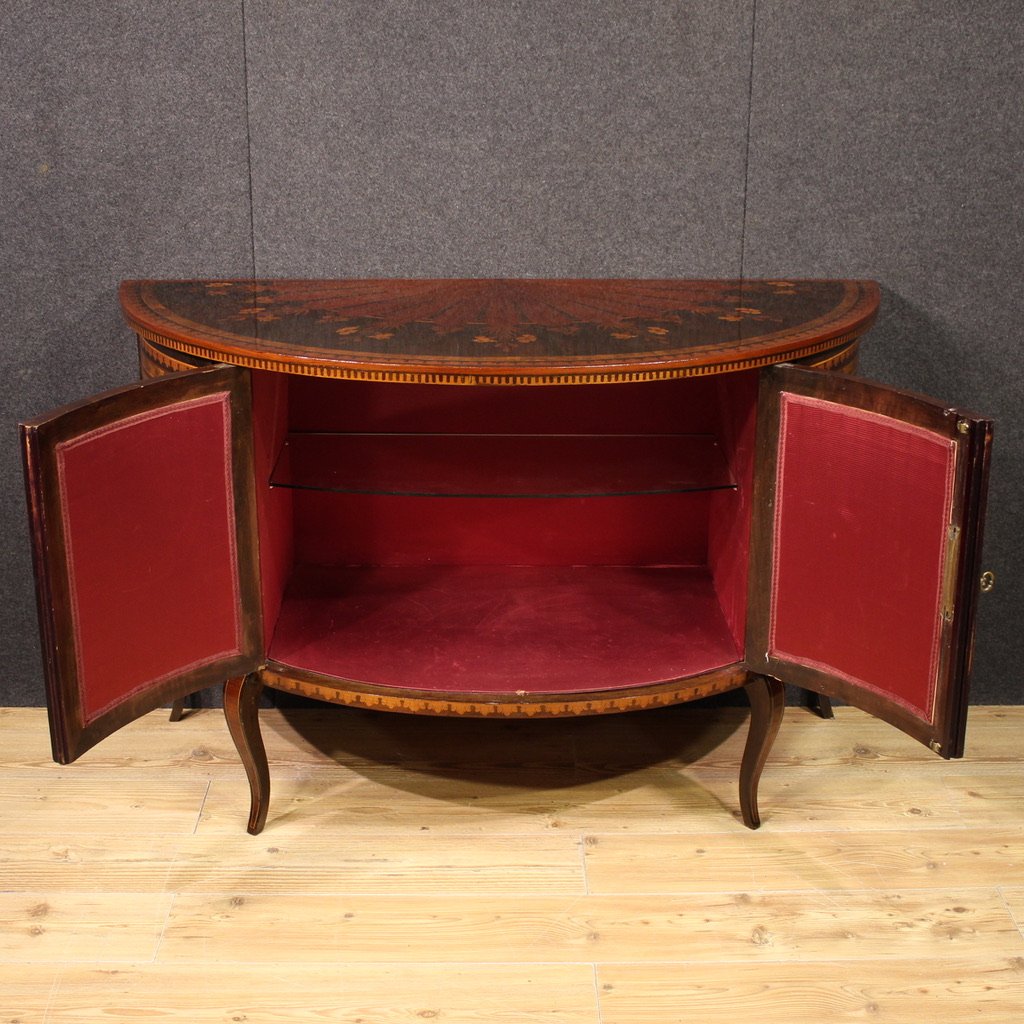 Credenza a mezzaluna intarsiata del XX secolo-photo-6