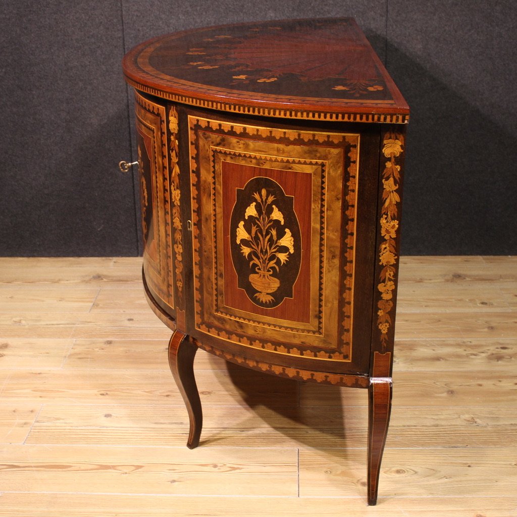 Credenza a mezzaluna intarsiata del XX secolo-photo-7