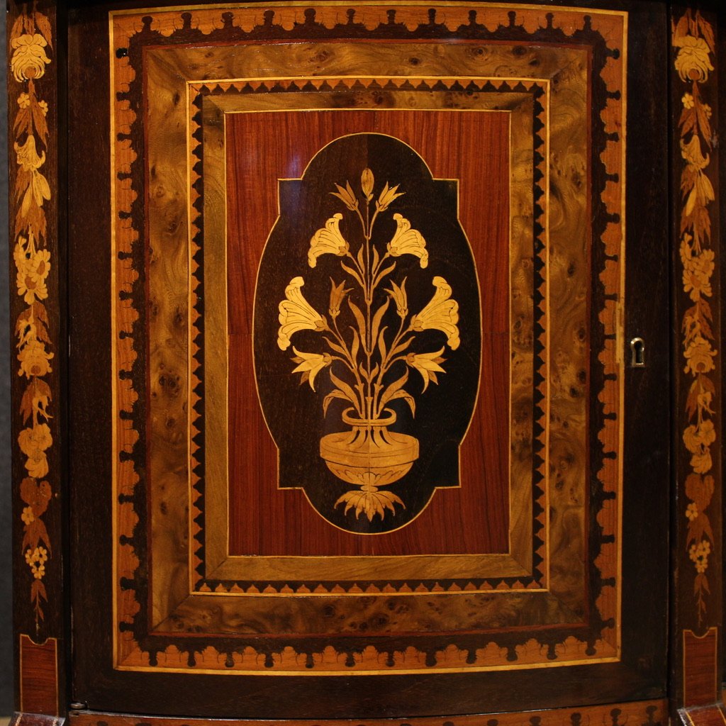 Credenza a mezzaluna intarsiata del XX secolo-photo-8