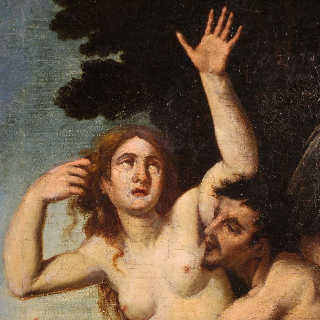 Antico dipinto del XVII secolo, la cacciata di Adamo ed Eva dal Paradiso Terrestre-photo-3