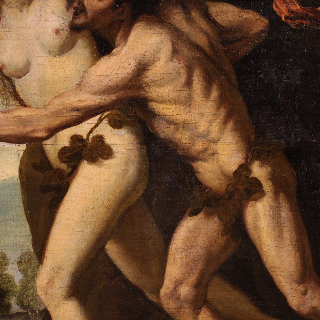 Antico dipinto del XVII secolo, la cacciata di Adamo ed Eva dal Paradiso Terrestre-photo-8
