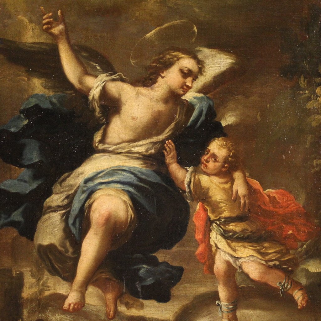Grande dipinto italiano del XVII secolo, Tobiolo e L'Angelo-photo-2
