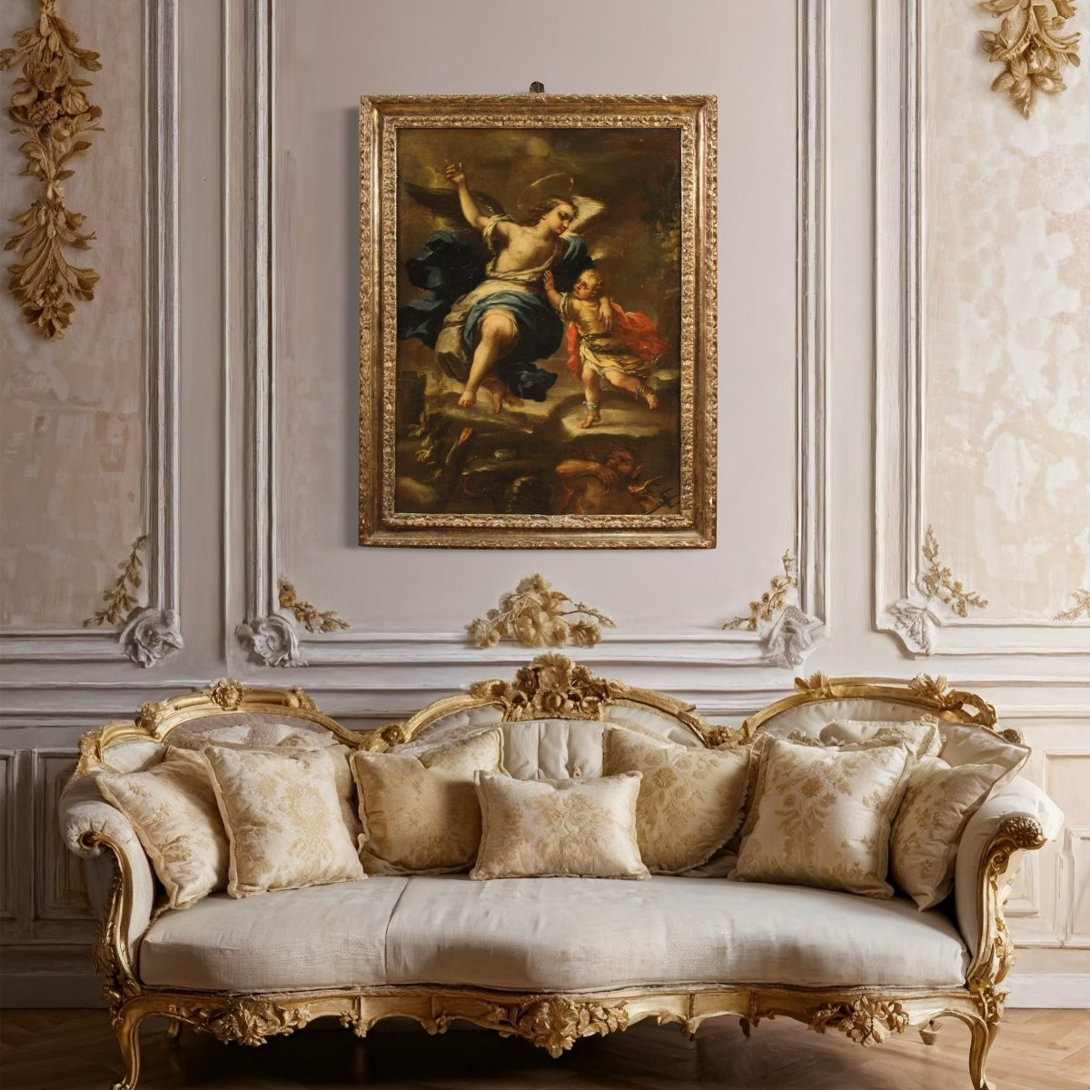 Grande dipinto italiano del XVII secolo, Tobiolo e L'Angelo-photo-1