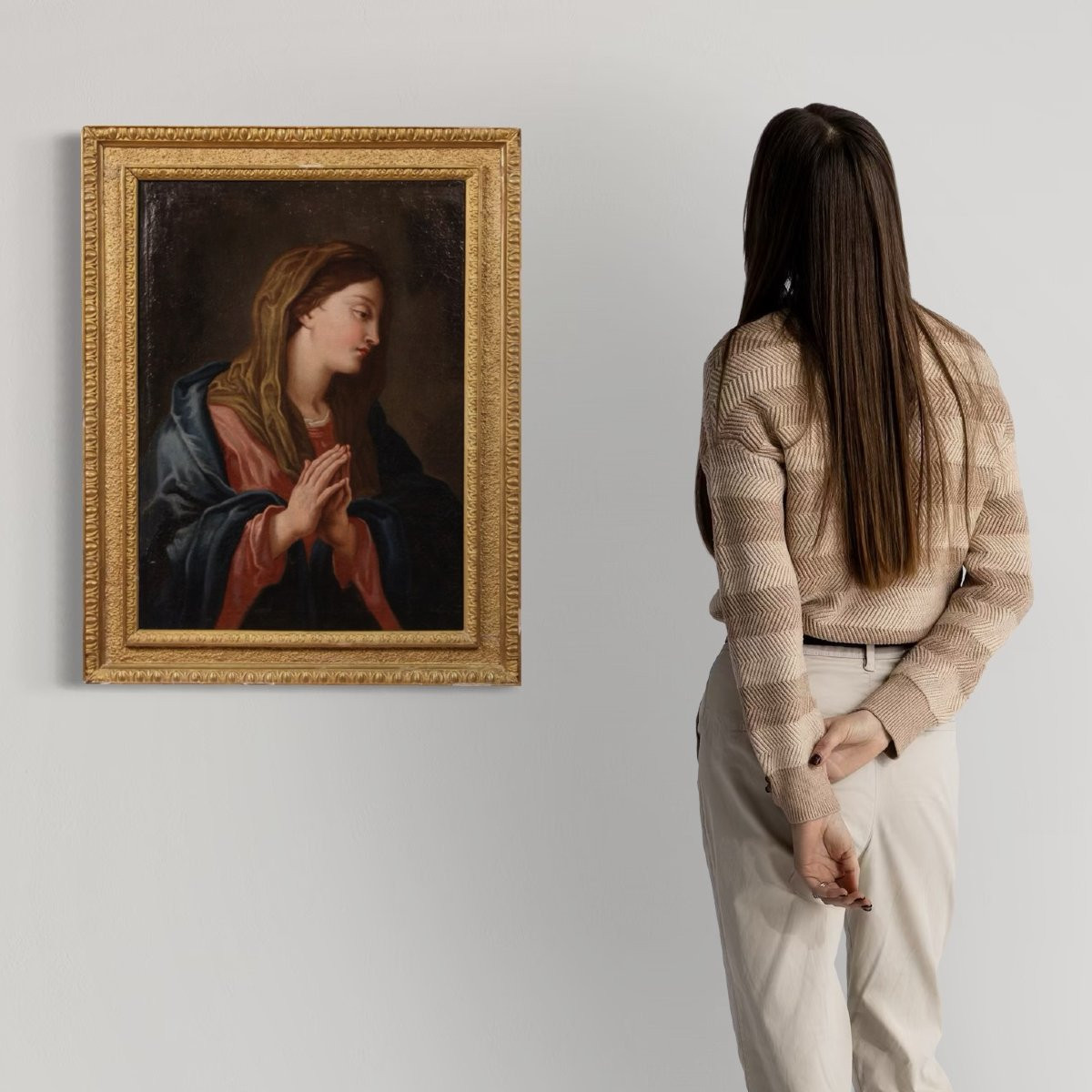 Antico quadro religioso del XVII secolo, Madonna in preghiera-photo-2