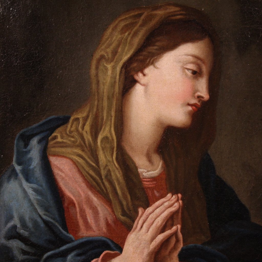 Antico quadro religioso del XVII secolo, Madonna in preghiera-photo-3