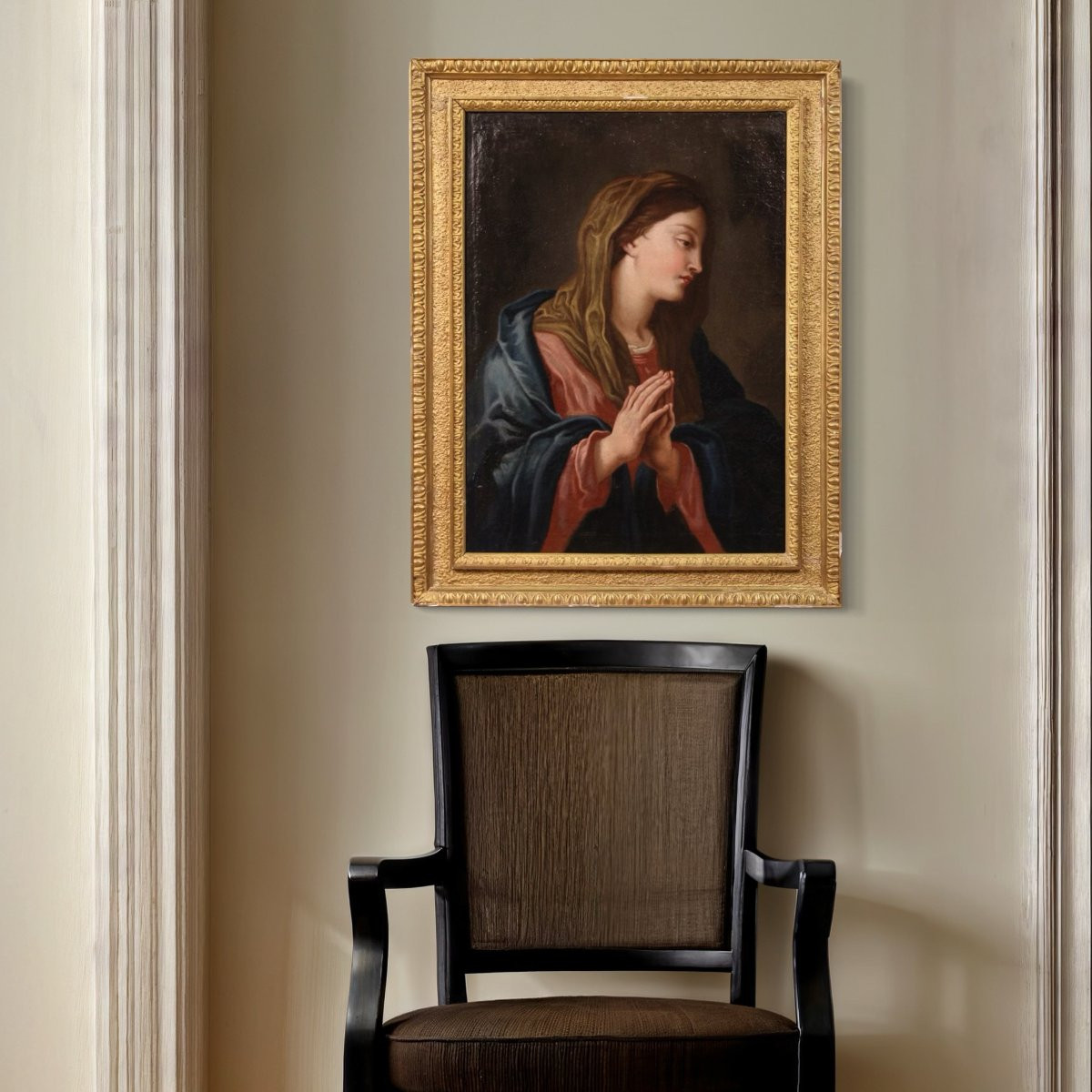 Antico quadro religioso del XVII secolo, Madonna in preghiera-photo-2