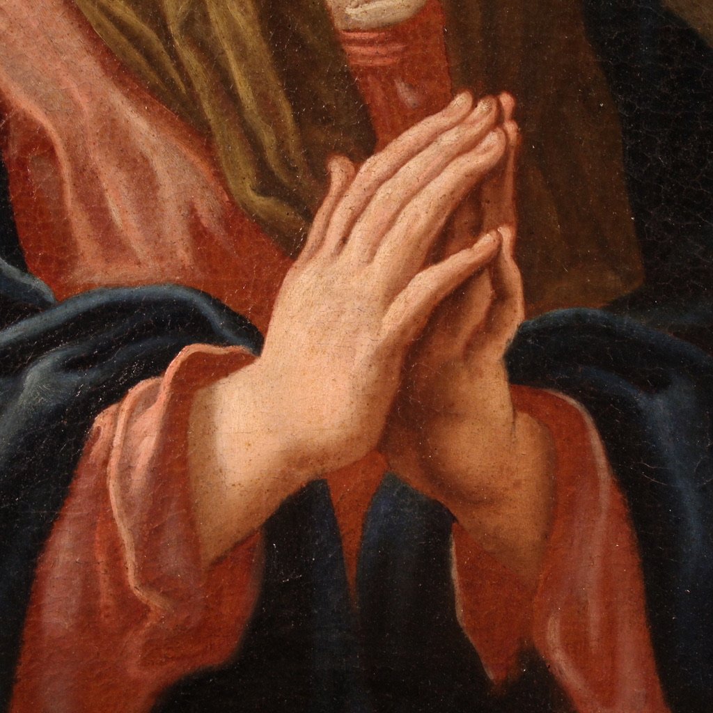 Antico quadro religioso del XVII secolo, Madonna in preghiera-photo-3