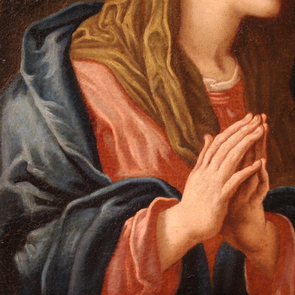 Antico quadro religioso del XVII secolo, Madonna in preghiera-photo-6