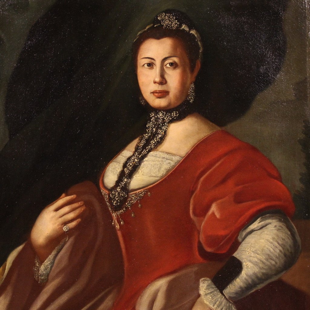 Grande quadro italiano del XVIII secolo, Ritratto di Dama-photo-2