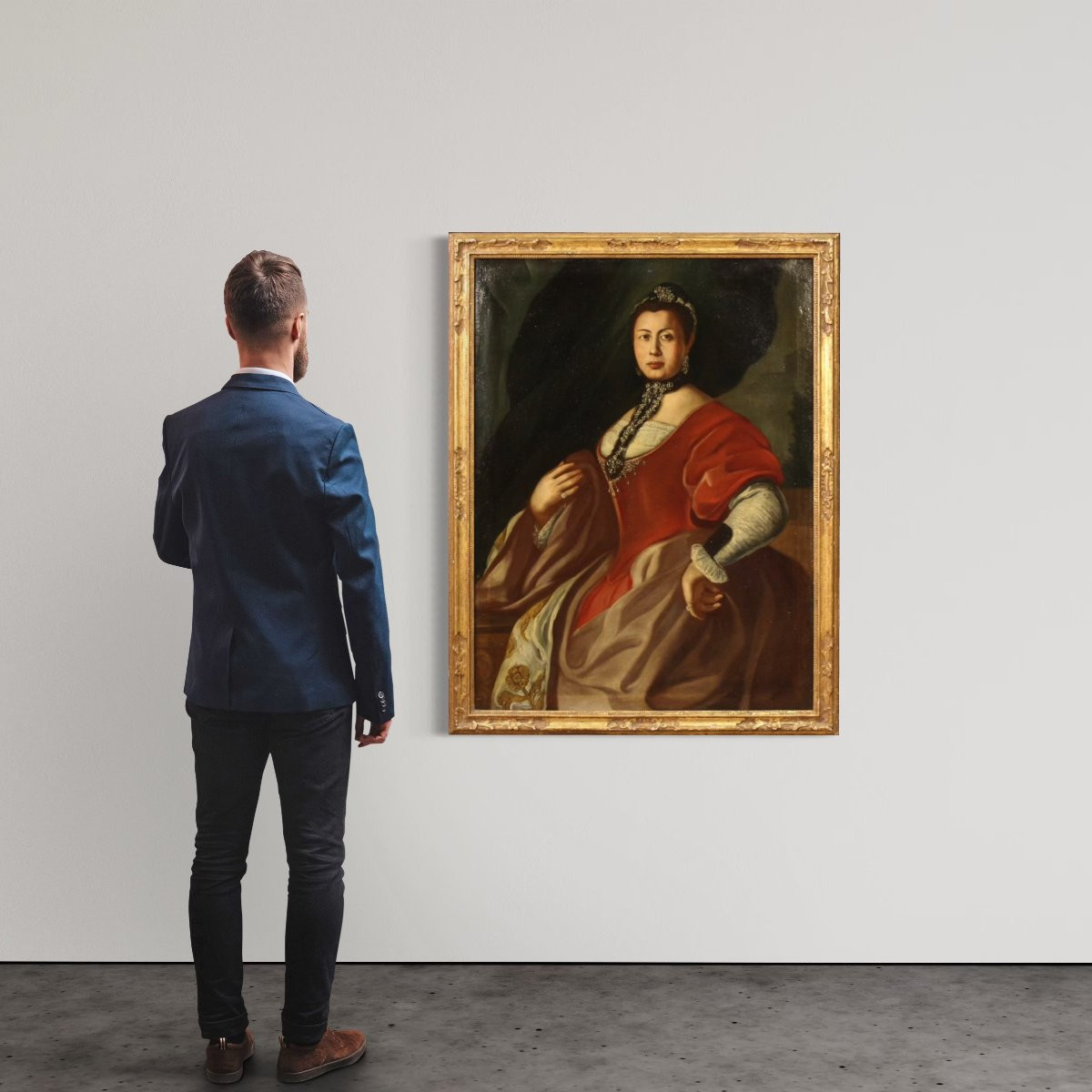 Grande quadro italiano del XVIII secolo, Ritratto di Dama-photo-3