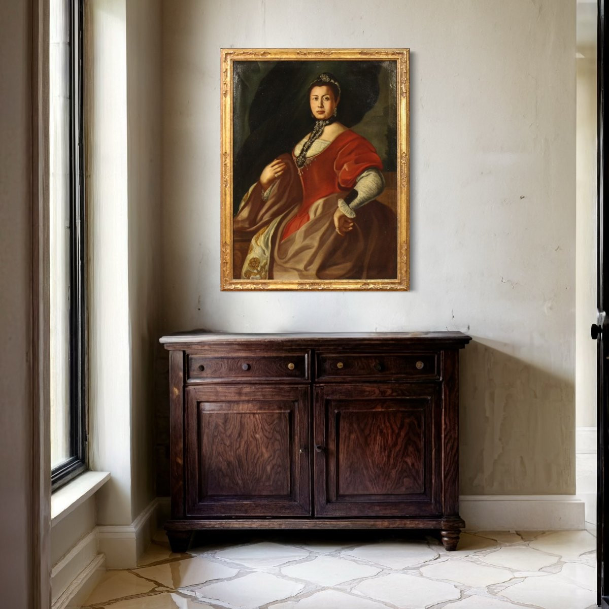 Grande quadro italiano del XVIII secolo, Ritratto di Dama-photo-2