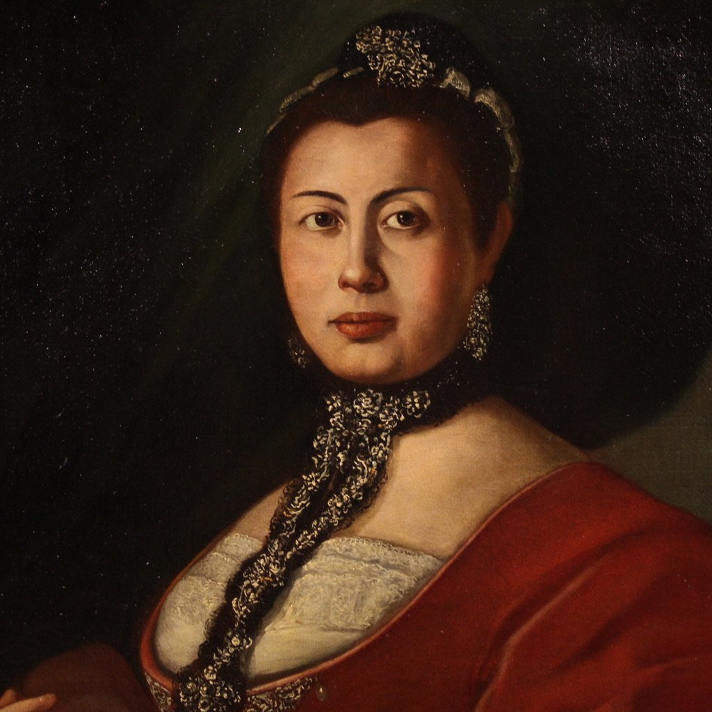 Grande quadro italiano del XVIII secolo, Ritratto di Dama-photo-4