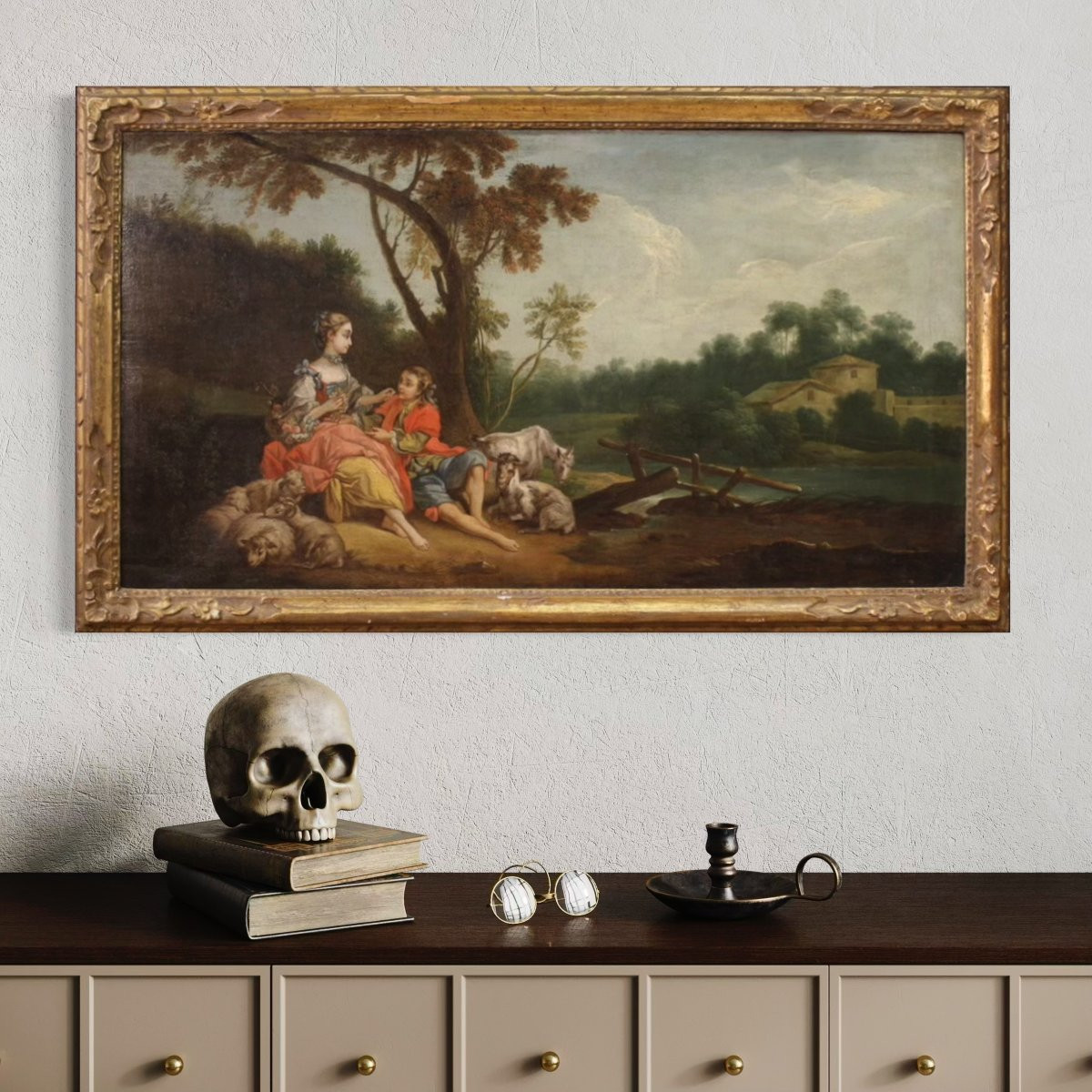 Quadro di scuola francese del XVIII secolo, scena galante rococò-photo-3