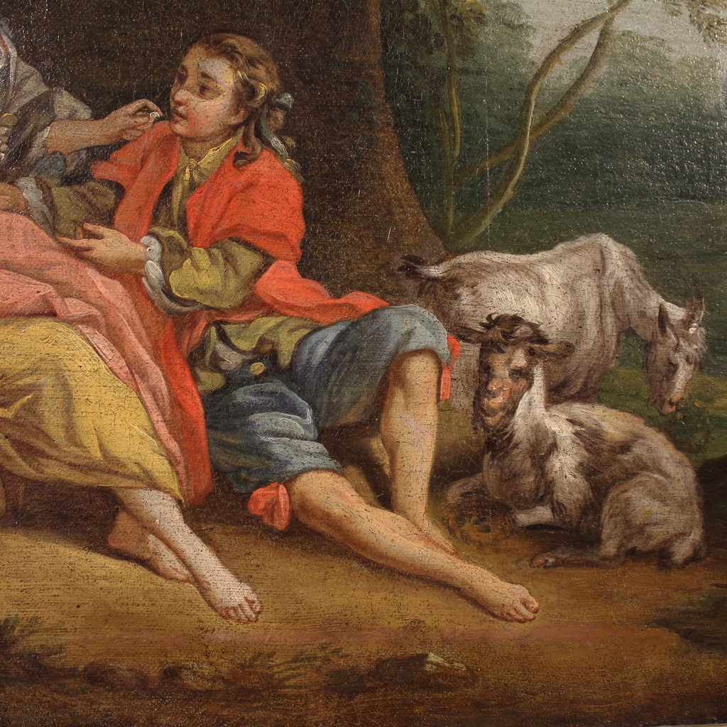 Quadro di scuola francese del XVIII secolo, scena galante rococò-photo-8