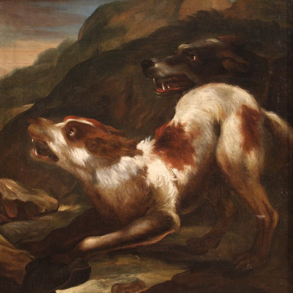Antico dipinto lombardo del XVII secolo, il pastore con i suoi cani-photo-1