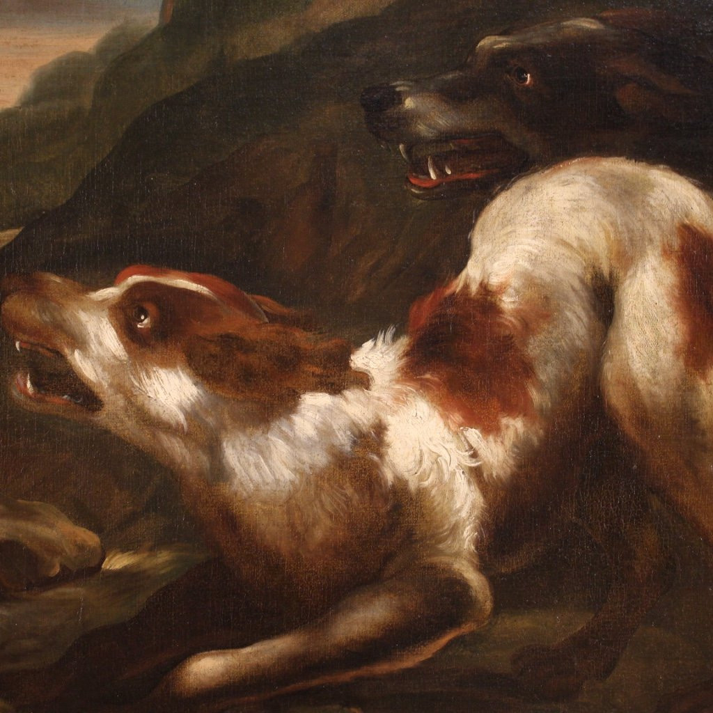 Antico dipinto lombardo del XVII secolo, il pastore con i suoi cani-photo-3