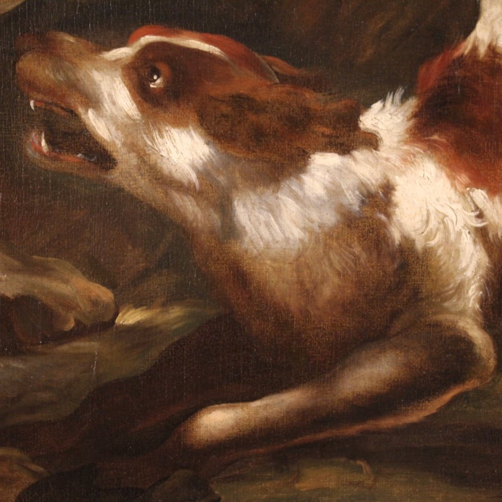 Antico dipinto lombardo del XVII secolo, il pastore con i suoi cani-photo-8