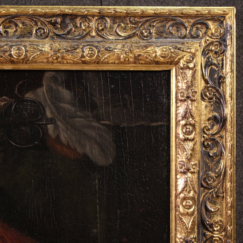 Grande quadro francese del XIX secolo, interno con cani da compagnia-photo-3