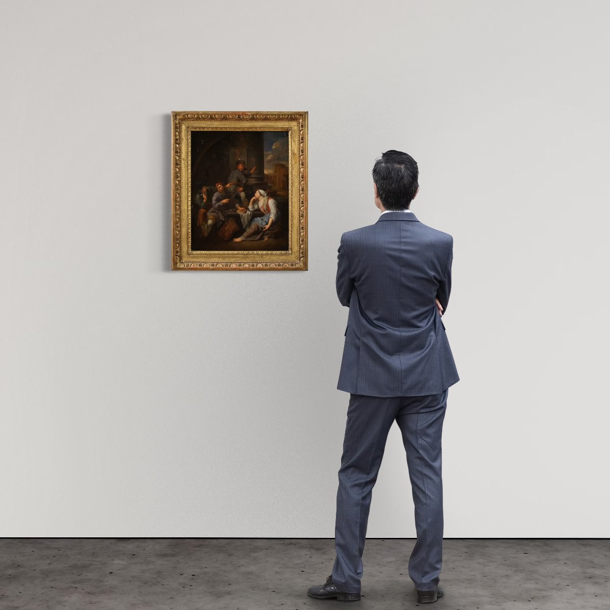 Antico quadro fiammingo del XVIII secolo, scena di genere popolare-photo-3