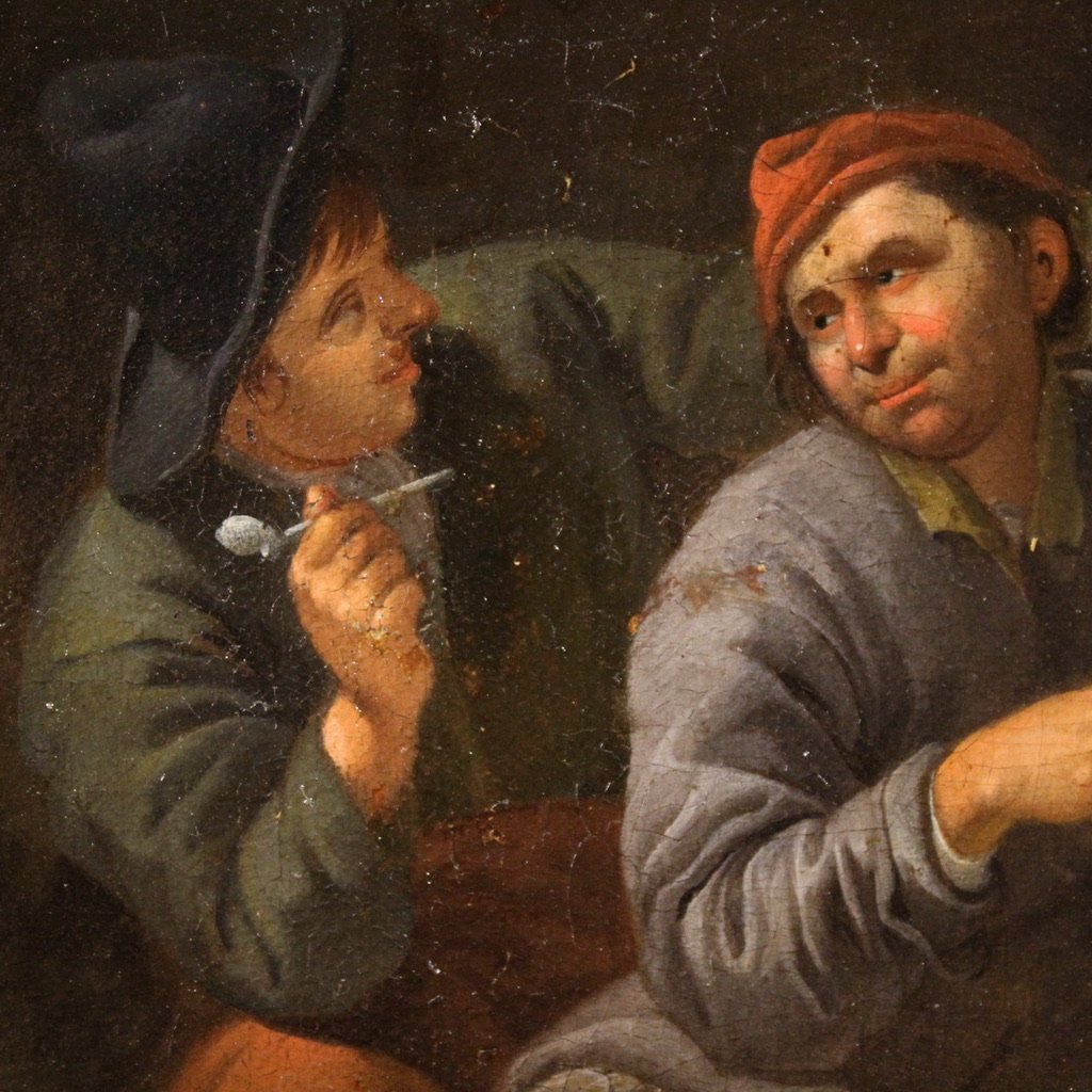 Antico quadro fiammingo del XVIII secolo, scena di genere popolare-photo-1