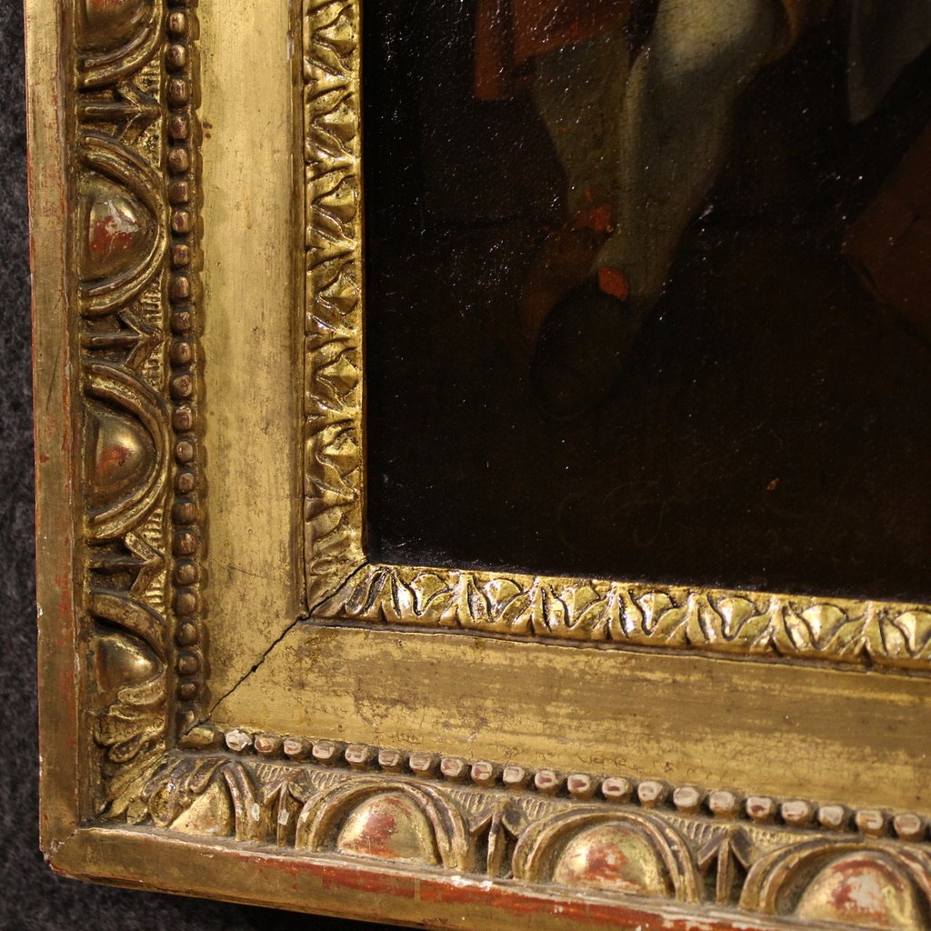Antico quadro fiammingo del XVIII secolo, scena di genere popolare-photo-2