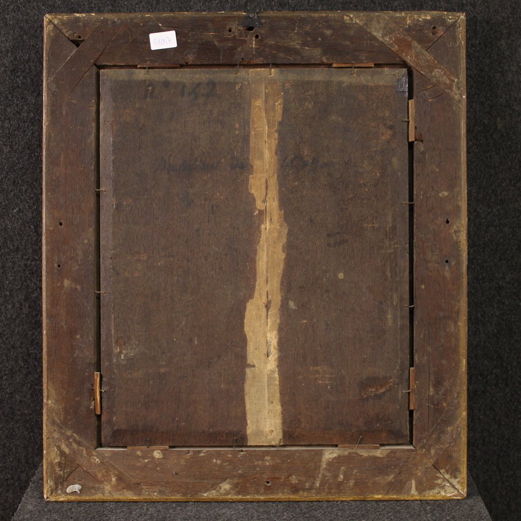 Antico quadro fiammingo del XVIII secolo, scena di genere popolare-photo-7