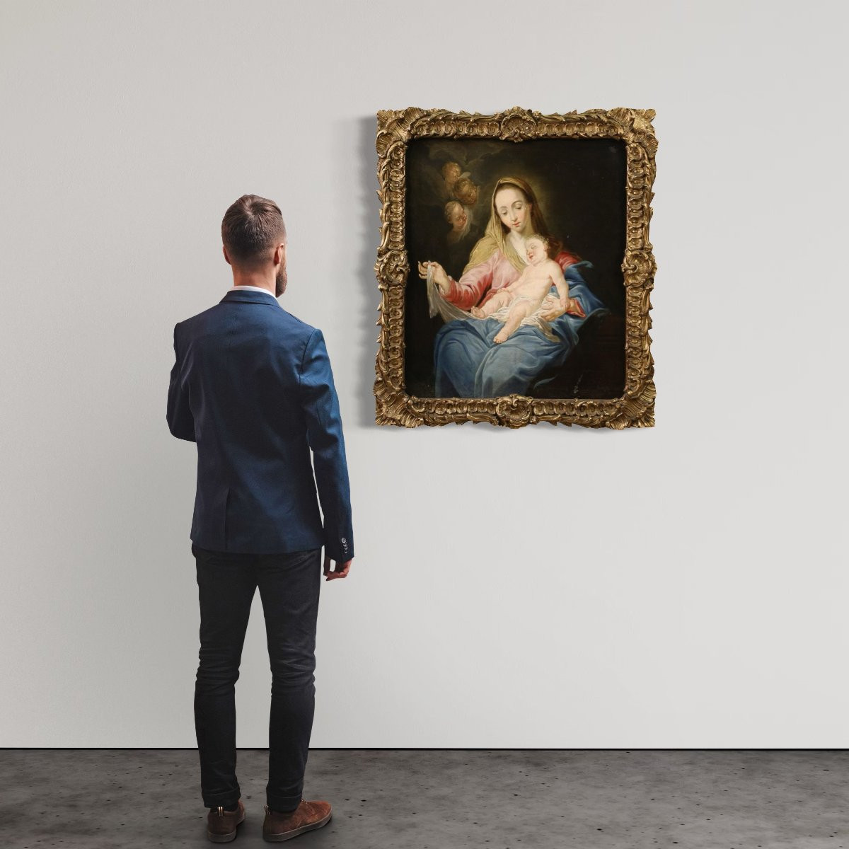 Grande dipinto religioso del XVIII secolo, Madonna col Bambino-photo-2