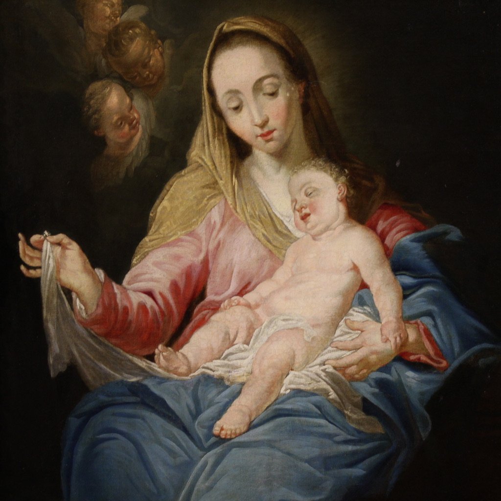 Grande dipinto religioso del XVIII secolo, Madonna col Bambino-photo-3