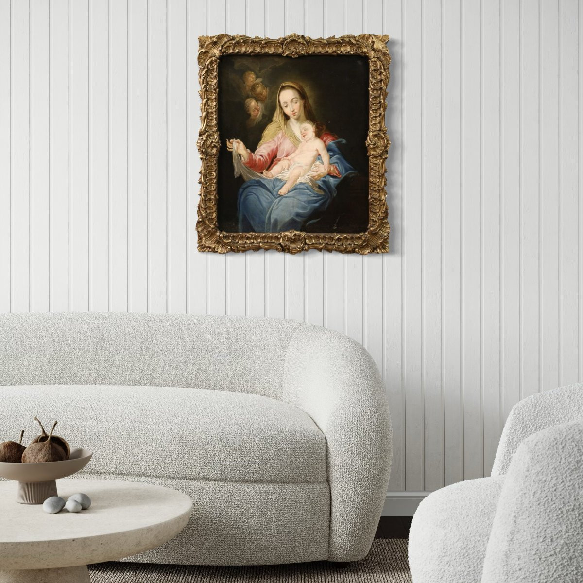 Grande dipinto religioso del XVIII secolo, Madonna col Bambino-photo-5