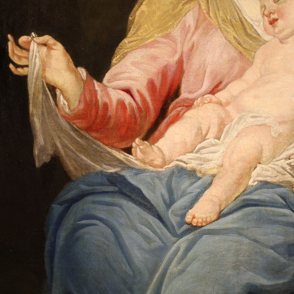 Grande dipinto religioso del XVIII secolo, Madonna col Bambino-photo-6