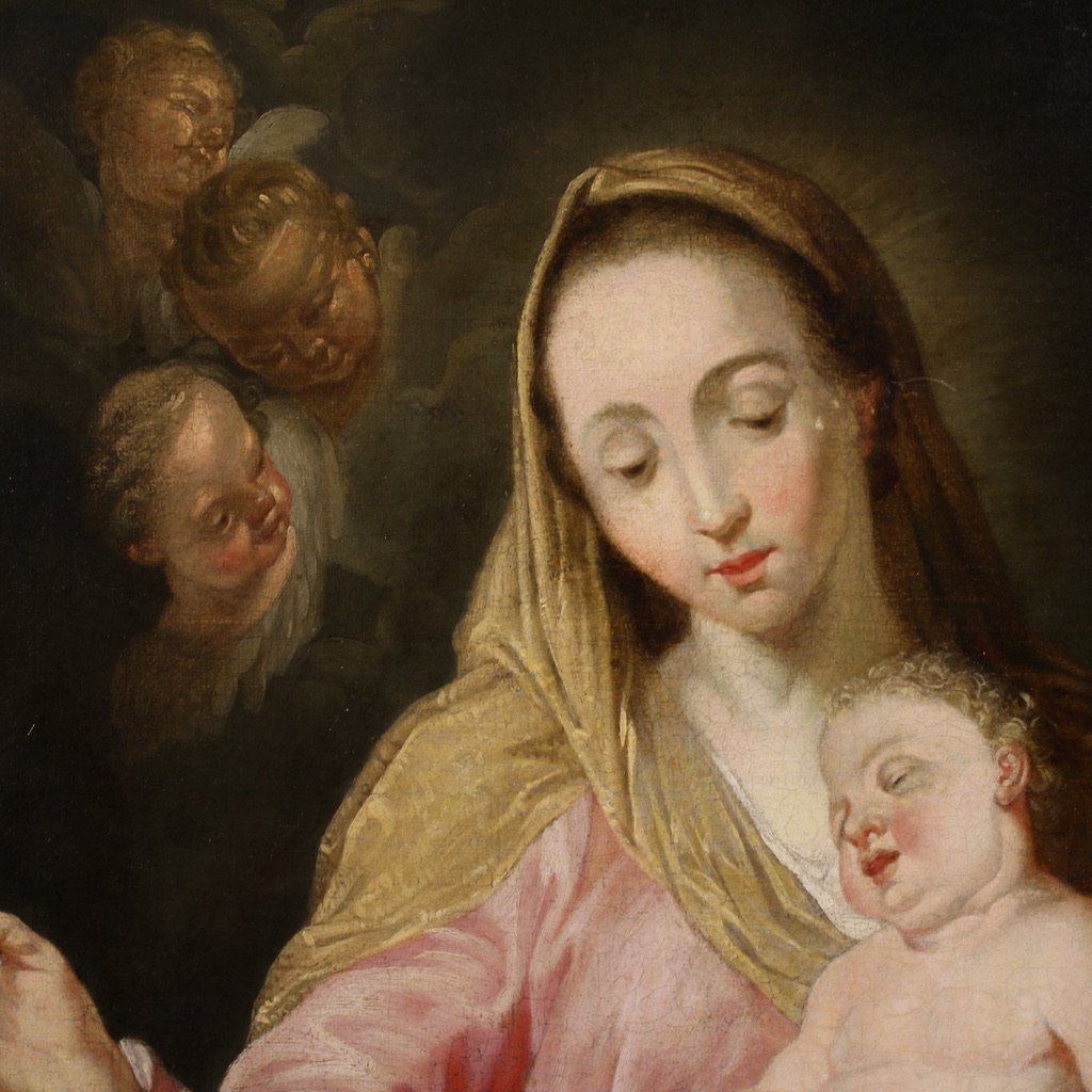 Grande dipinto religioso del XVIII secolo, Madonna col Bambino-photo-7