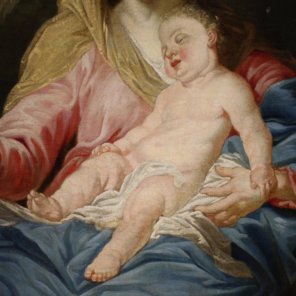 Grande dipinto religioso del XVIII secolo, Madonna col Bambino-photo-8