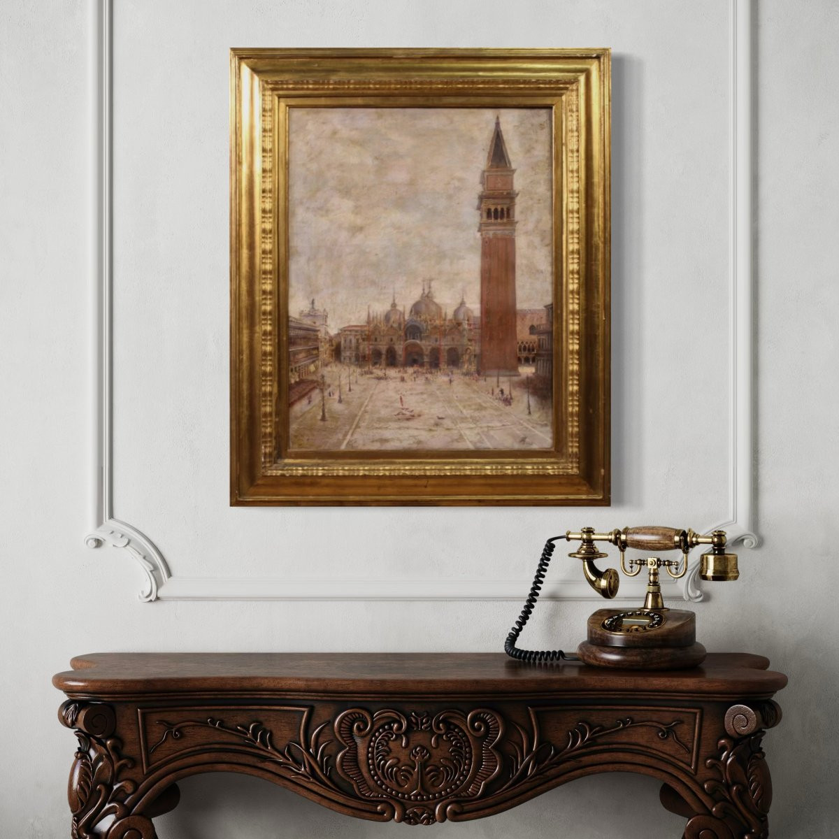Dipinto veduta di Piazza San Marco siglato e datato 1917-photo-4