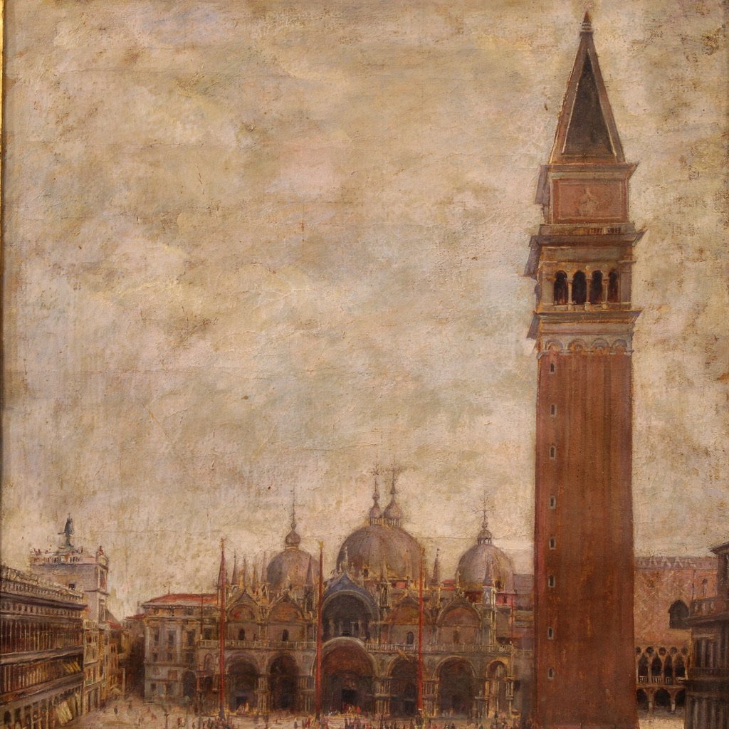 Dipinto veduta di Piazza San Marco siglato e datato 1917-photo-1