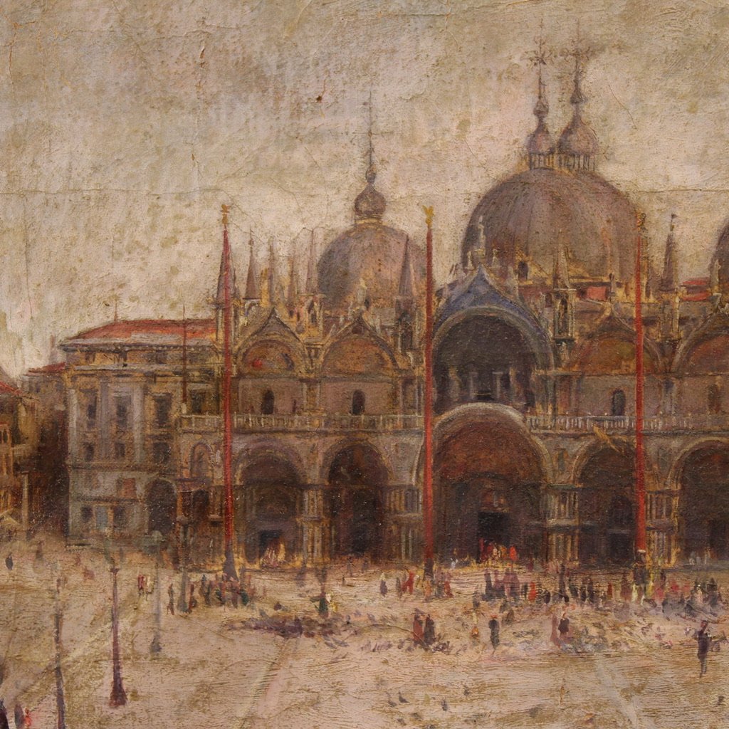 Dipinto veduta di Piazza San Marco siglato e datato 1917-photo-4