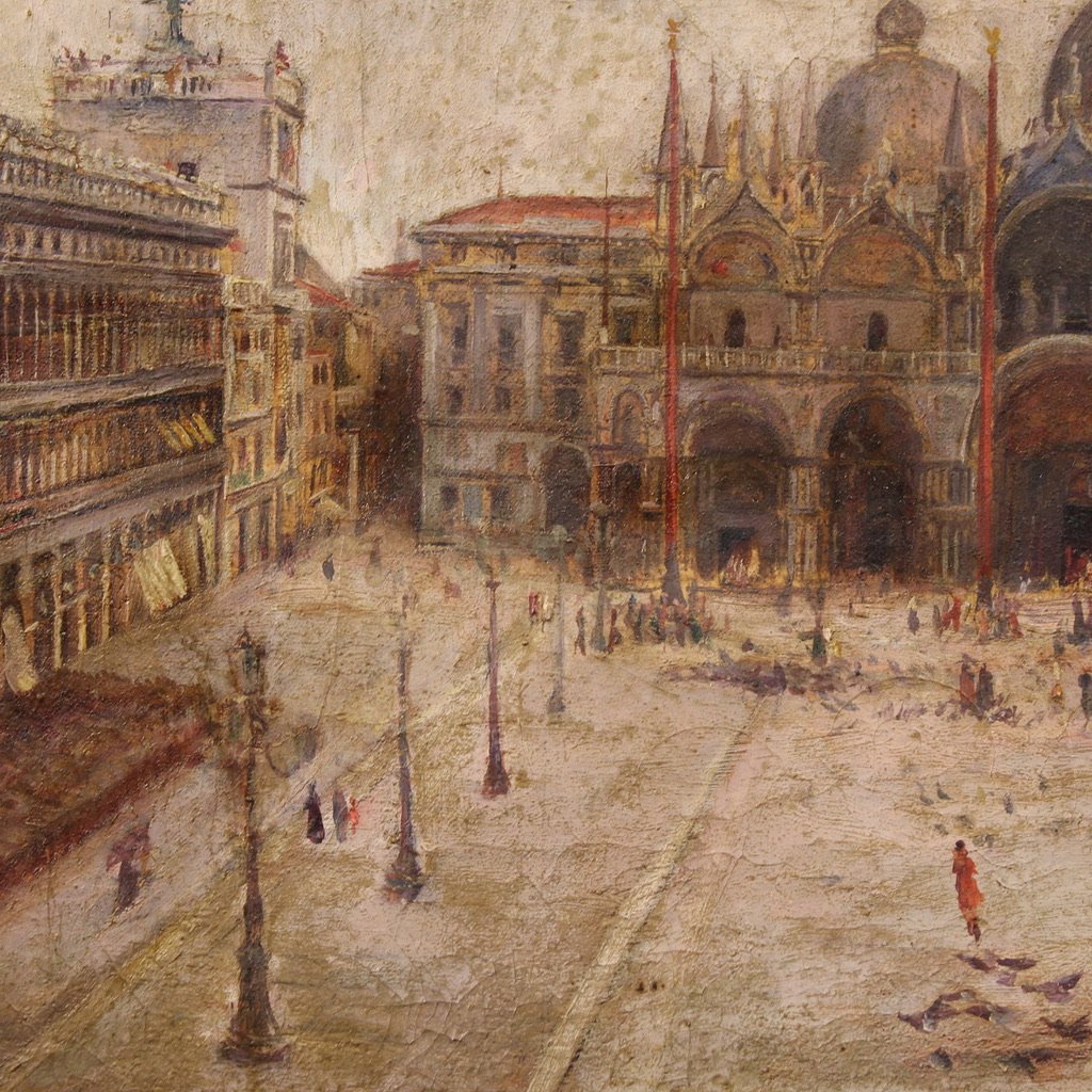 Dipinto veduta di Piazza San Marco siglato e datato 1917-photo-7